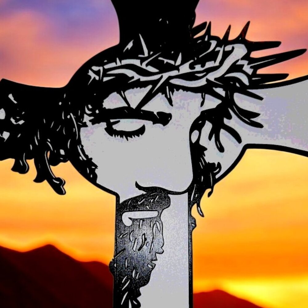 Laser cut wood cross with face